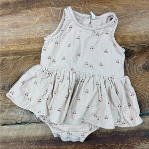 Quincy Mae Tan Cherry Print Sleeveless Romper Dress